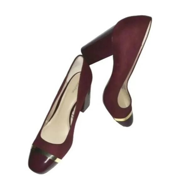 Calvin Klein Carlia Maroon Leather Block Heels - Picture 1 of 5